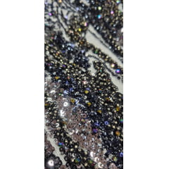 Tule Bordado com Pedrarias Premium Azul Marinho  HT98091 