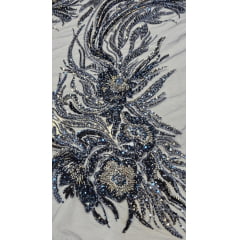 Tule Bordado com Pedrarias Premium Azul Marinho Modelo HT98645