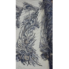 Tule Bordado com Pedrarias Premium Azul Marinho Modelo HT98645