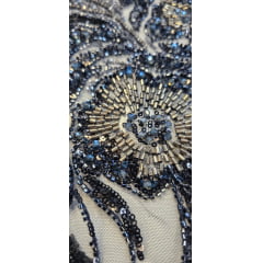 Tule Bordado com Pedrarias Premium Azul Marinho Modelo HT98645