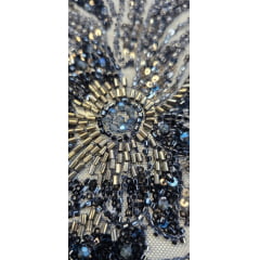 Tule Bordado com Pedrarias Premium Azul Marinho Modelo HT98645