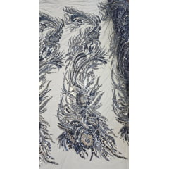 Tule Bordado com Pedrarias Premium Azul Marinho Modelo HT98645