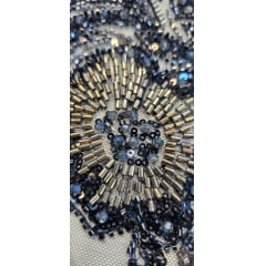 Tule Bordado com Pedrarias Premium Azul Marinho Modelo HT98645