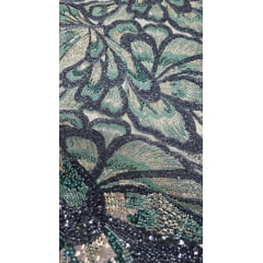 Tule Bordado com Pedrarias Premium Azul  Marinho Multicolor HT70561