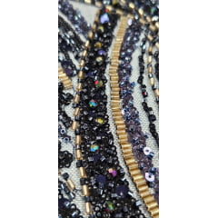 Tule Bordado com Pedrarias Premium Azul Marinho Multicolor HT97797 