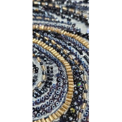 Tule Bordado com Pedrarias Premium Azul Marinho Multicolor HT97797 