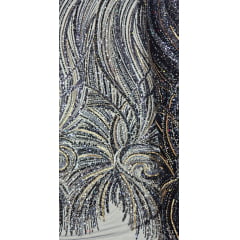 Tule Bordado com Pedrarias Premium Azul Marinho Multicolor HT97797 