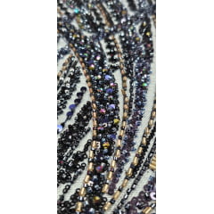 Tule Bordado com Pedrarias Premium Azul Marinho Multicolor HT97797 