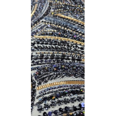 Tule Bordado com Pedrarias Premium Azul Marinho Multicolor HT97797 