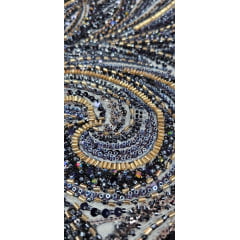Tule Bordado com Pedrarias Premium Azul Marinho Multicolor HT97797 