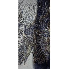 Tule Bordado com Pedrarias Premium Azul Marinho Multicolor Modelo HS70750