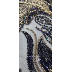 Tule Bordado com Pedrarias Premium Azul Marinho Multicolor Modelo HS70750