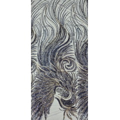 Tule Bordado com Pedrarias Premium Azul Marinho Multicolor Modelo HS70750 Tule Bordado com Pedrarias Premium Azul Marinho Multicolor Modelo HS70750