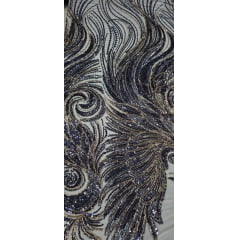 Tule Bordado com Pedrarias Premium Azul Marinho Multicolor Modelo HS70750