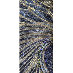 Tule Bordado com Pedrarias Premium Azul Marinho Multicolor Modelo HS70750