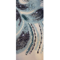 Tule Bordado com Pedrarias Premium Azul Multicolor HT70519 