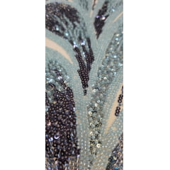 Tule Bordado com Pedrarias Premium Azul Multicolor HT70519 