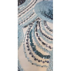 Tule Bordado com Pedrarias Premium Azul Multicolor HT70519 