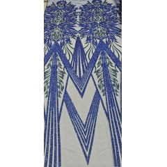 Tule Bordado com Pedrarias Premium Azul Royal  HS3019 