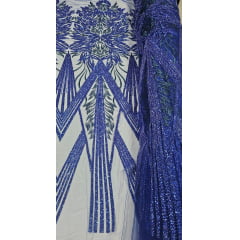 Tule Bordado com Pedrarias Premium Azul Royal  HS3019 