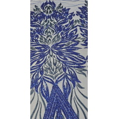 Tule Bordado com Pedrarias Premium Azul Royal  HS3019 