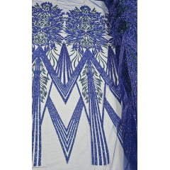 Tule Bordado com Pedrarias Premium Azul Royal  HS3019 