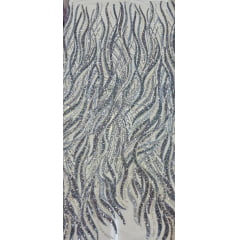 Tule Bordado com Pedrarias Premium Azul Serenity com Prata Multicolor  HT98063 