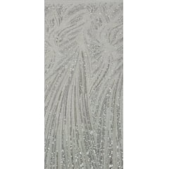 Tule Bordado com Pedrarias Premium Branco com Detalhes em Prata HT97424