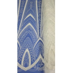 Tule Bordado com Pedrarias Premium Branco F2160