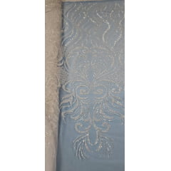 Tule Bordado com Pedrarias Premium Branco Modelo HS1042  