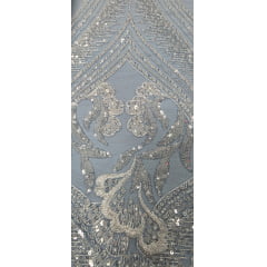 Tule Bordado com Pedrarias Premium Branco Modelo HS1191