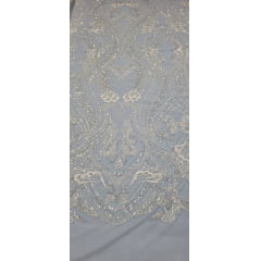 Tule Bordado com Pedrarias Premium Branco Modelo HS1191