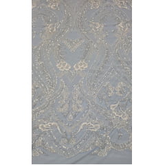 Tule Bordado com Pedrarias Premium Branco Modelo HS1191