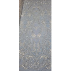 Tule Bordado com Pedrarias Premium Branco Modelo HS1191