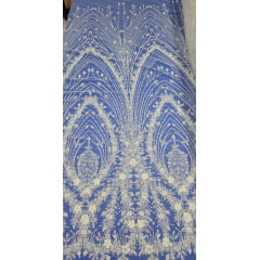 Tule Bordado com Pedrarias Premium Branco ST19