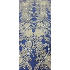 Tule Bordado com Pedrarias Premium Branco ST19