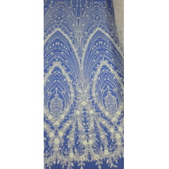 Tule Bordado com Pedrarias Premium Branco ST19 Tule Bordado com Pedrarias Premium Branco ST19