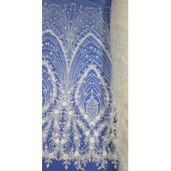 Tule Bordado com Pedrarias Premium Branco ST19
