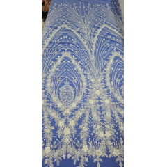Tule Bordado com Pedrarias Premium Branco ST19