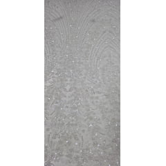 Tule Bordado com Pedrarias Premium Branco ST19