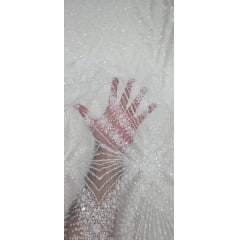 Tule Bordado com Pedrarias Premium Branco ST26