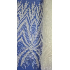 Tule Bordado com Pedrarias Premium Branco ST26