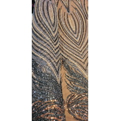Tule Bordado com Pedrarias Premium Bronze  Multicolor HT70580 