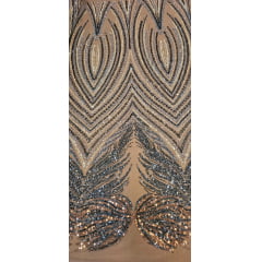 Tule Bordado com Pedrarias Premium Bronze  Multicolor HT70580 