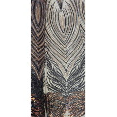 Tule Bordado com Pedrarias Premium Bronze  Multicolor HT70580 
