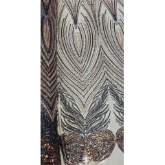 Tule Bordado com Pedrarias Premium Bronze  Multicolor HT70580 