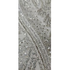 Tule Bordado com Pedrarias Premium Champagne Modelo HS1191
