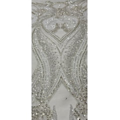 Tule Bordado com Pedrarias Premium Champagne Modelo HS1191