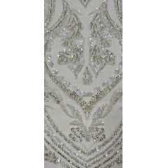 Tule Bordado com Pedrarias Premium Champagne Modelo HS1191