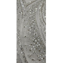 Tule Bordado com Pedrarias Premium Champagne Modelo HS1191